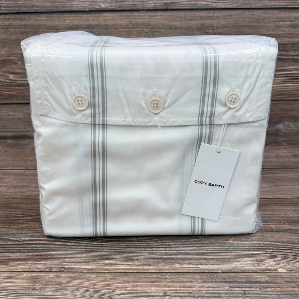 Cozy Earth King Bamboo Sheet Set Baja Stripe In Laurel Breathable Sateen NWT